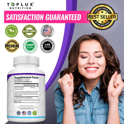 Collagen Peptides 5 Types Complex 1800mg - Supplement for Health Beauty Fitness