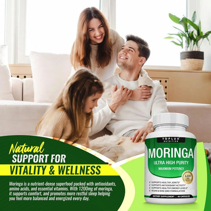 Moringa Capsules 1200mg - Pure Moringa Powder for Immune, Gut health