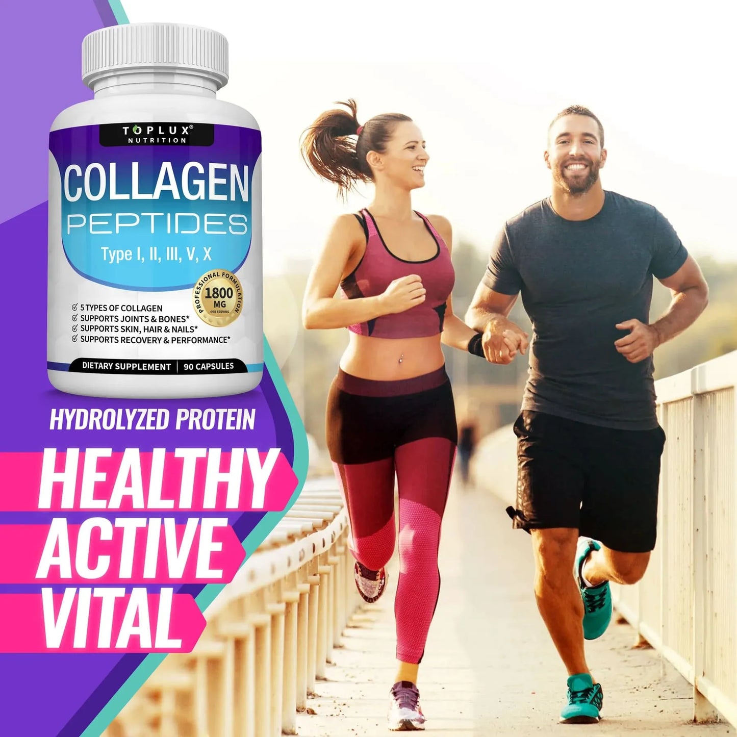 Collagen Peptides 5 Types Complex 1800mg - Supplement for Health Beauty Fitness