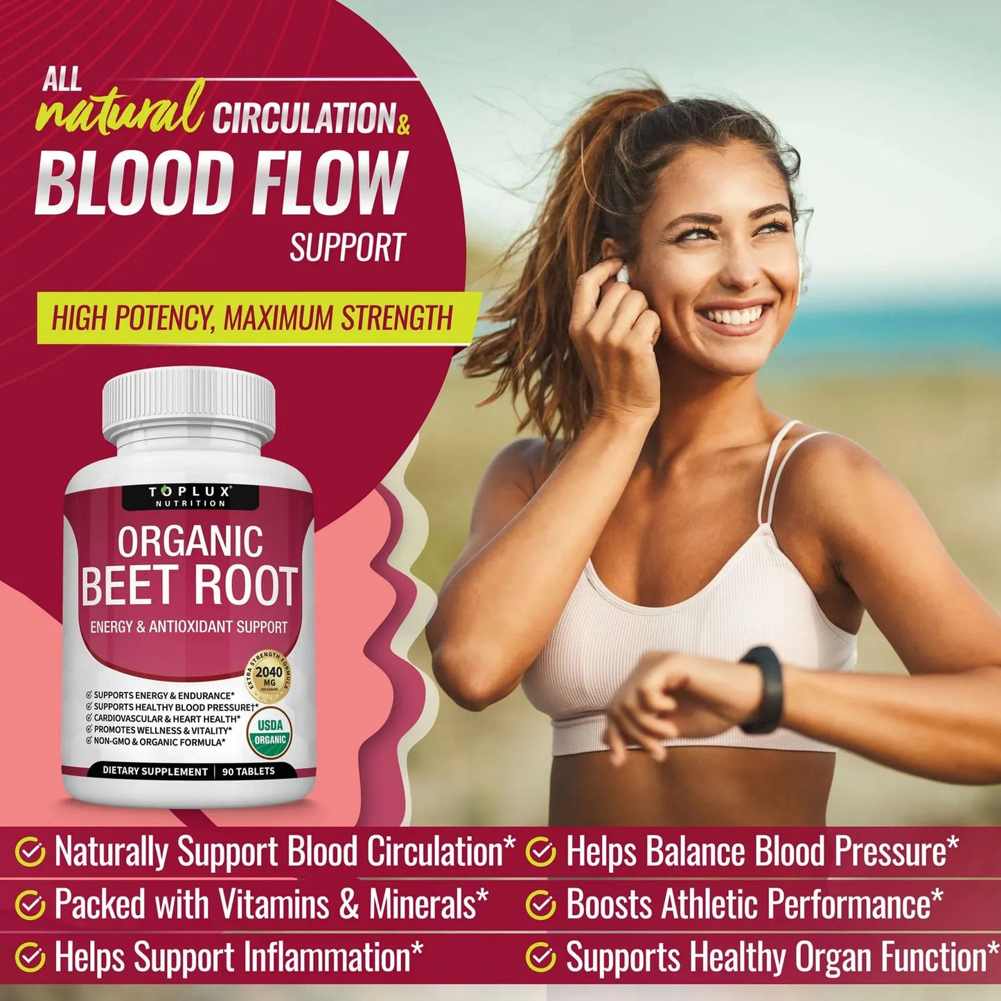 Organic Beet Root Tablets - Nitric Oxide Booster Beetroot Supplement 2040mg
