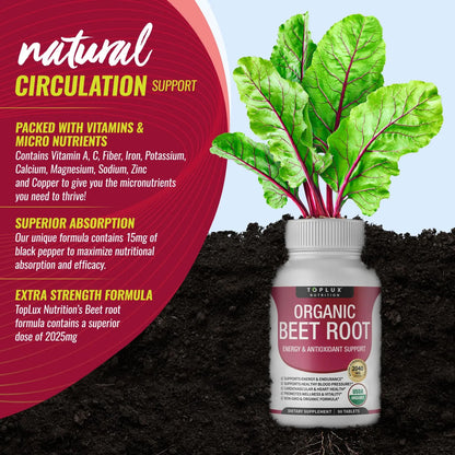 Organic Beet Root Tablets - Nitric Oxide Booster Beetroot Supplement 2040mg